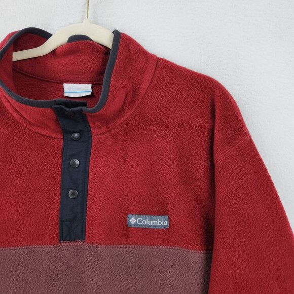 Columbia Sweater Mens XXL Red Fleece Quarter Snap Pullover Casual Outdoor - Picture 2 of 9